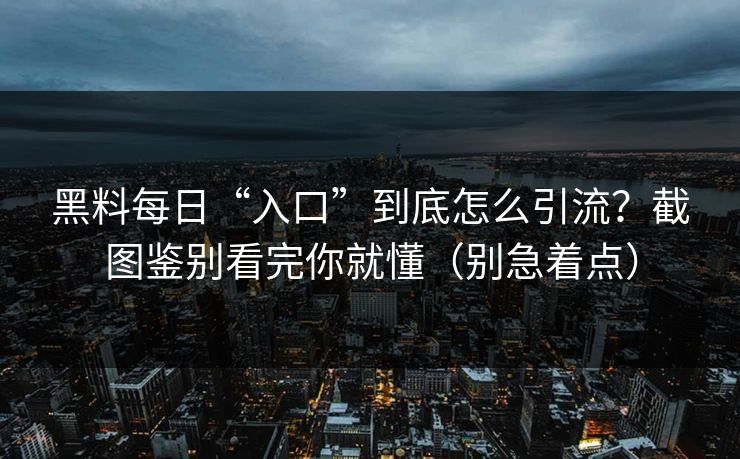 黑料每日“入口”到底怎么引流？截图鉴别看完你就懂（别急着点）