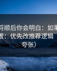 把逻辑捋顺后你会明白：如果你只改一个设置：优先改推荐逻辑（真的不夸张）